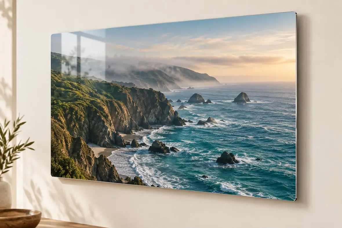 Close-up of a gloss metal photo print.
