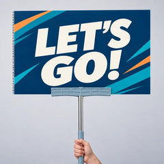 Hand-held sign with metal pole and T-clamp