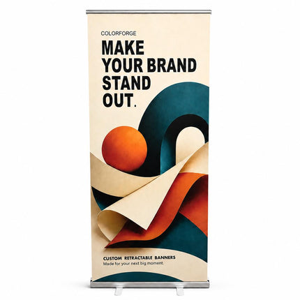 Silver retractable banner — front view