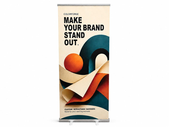 Silver retractable banner — front view